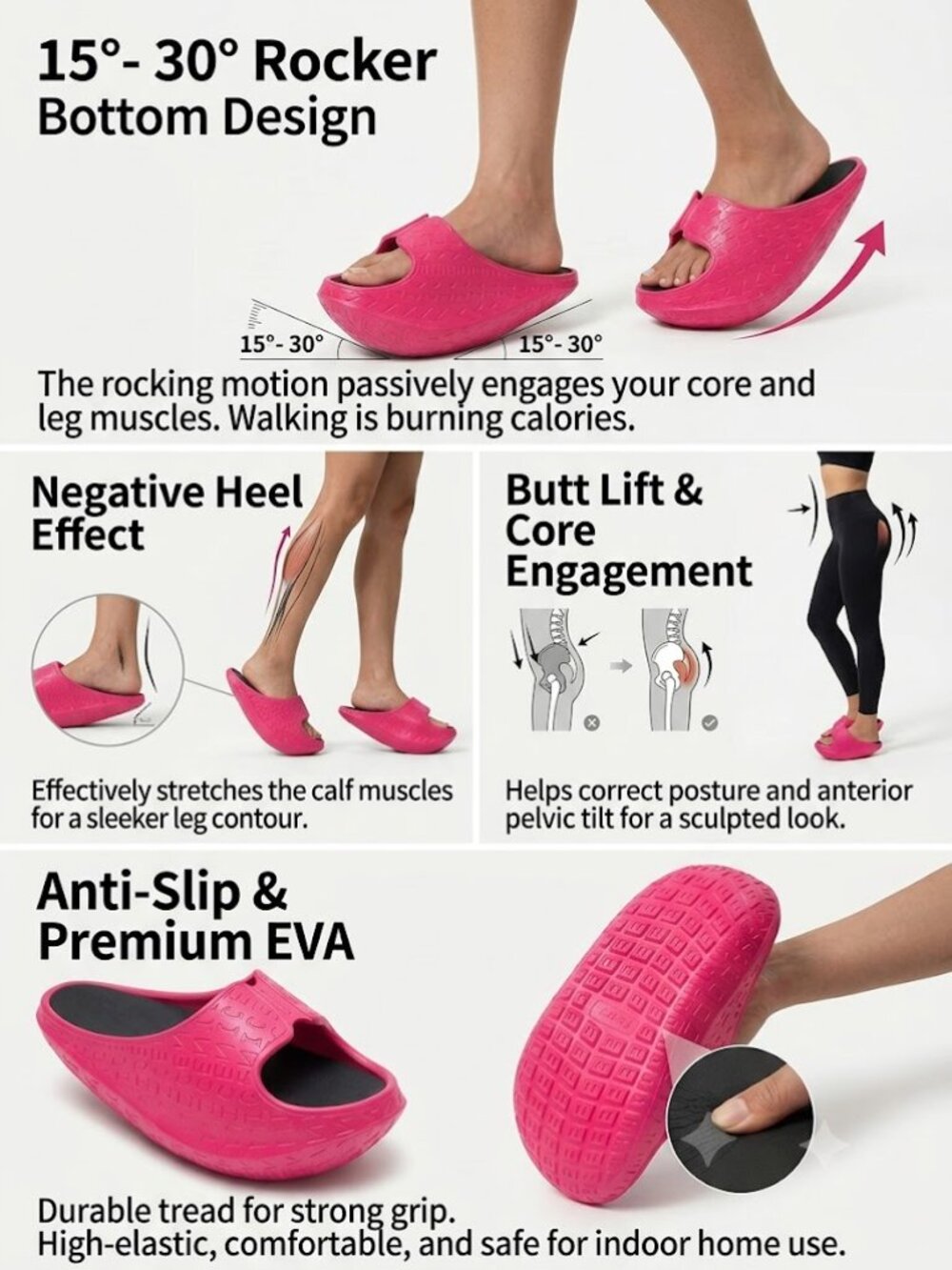 Women Rocking Slippers Leg Shaping Rocker Shoes Weight Loss Posture Correction - Picture 3 of 5